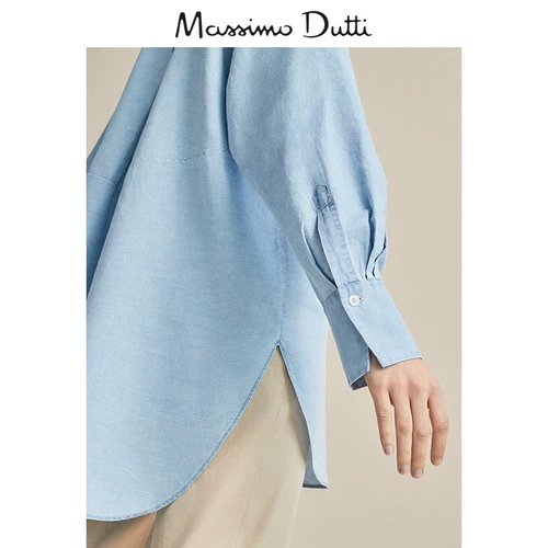 Специальное предложение выбрано Massimo Dutti Women's Women's Formant Увеличенная версия хлопка/льняного цвета покрытия с длинными -насыщенными свободными топами 05102548390