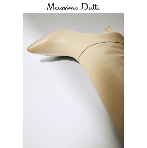 Massimo Dutti, сливочные высокие сапоги на высоком каблуке, ограниченное издание, из натуральной кожи