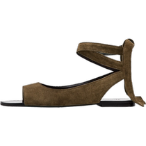 Massimo Dutti Womens Shoes 2024 Summer New Retro Strappy Suede Leather Flat Sandals 11714450700