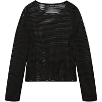Early autumn new Massimo Dutti 2024 womens casual oxygen sense see-through black hollow long-sleeved sweater T-shirt 05601503800