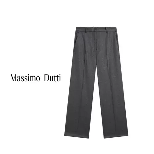 Осенне-зимний новый стиль женской одежды MassimoDutti2025, легкий и утонченный темперамент, стиль для поездок на работу, высококачественные фланелевые брюки из чистой шерсти 05067716802