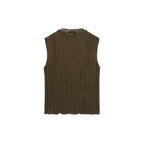 Summer new MassimoDutti2024 womens brown simple temperament elegant texture pleated half-high collar sleeveless T-shirt 06823527505