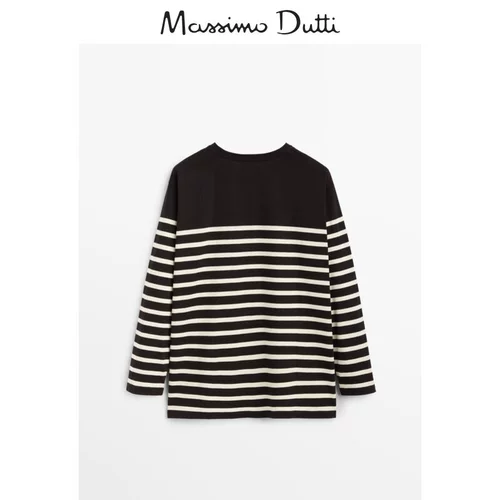 Массимо Датти Женская полосатая хлопчатобумажная футболка женская повседневная футболка 06833538800