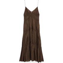 Summer new MassimoDutti2024 womens romantic texture aesthetic gathered holiday style pure linen suspender dress 06600110717