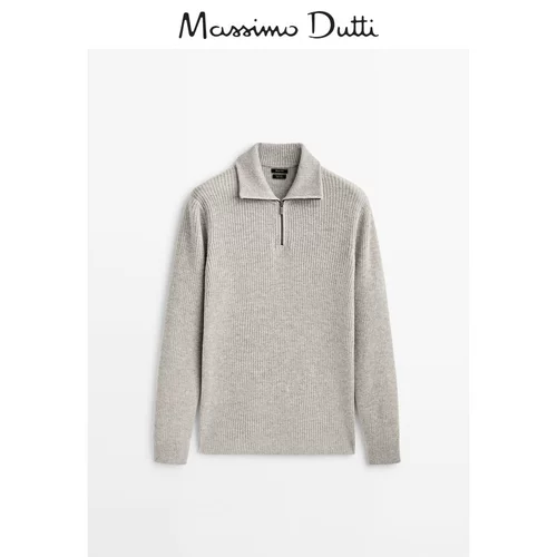 Massimo Dutti, шерстяной трикотажный свитер для отдыха с молнией, высокий воротник, на молнии