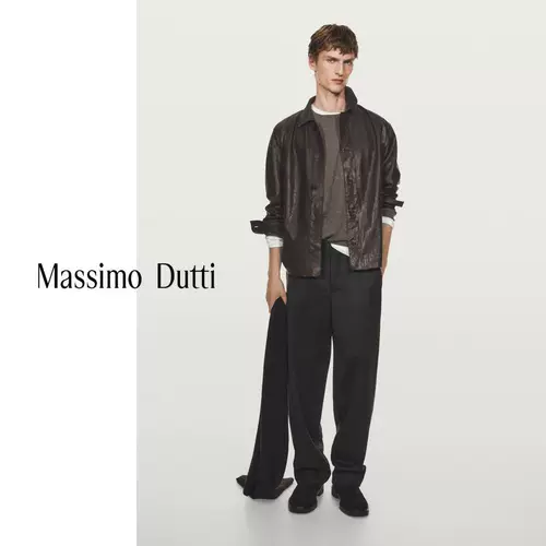 [Ограниченная серия] Новая осенне-зимняя мужская одежда MassimoDutti 2025, новая куртка-рубашка из натуральной кожи в стиле Barn 03318880716