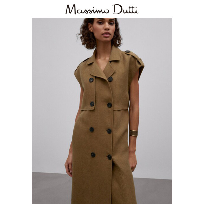 Spring and summer limited series Massimo Dutti women's clothing 2022 new pint of body version linen sleeveless long version of the dress 06767555505