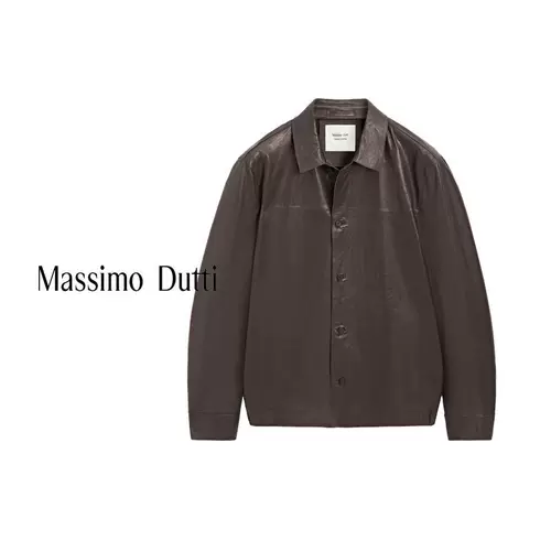 [Ограниченная серия] Новая осенне-зимняя мужская одежда MassimoDutti 2025, новая куртка-рубашка из натуральной кожи в стиле Barn 03318880716