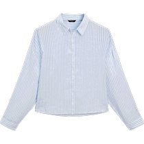 New Spring and Summer Massimo Dutti 2024 Womens Clothing French Casual Commuting Style Blue Pure Linen Short Striped Shirt 05121680406