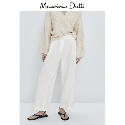 Massimo Dutti Женский 2023 весна и летний новый льняной смешивание с плиссированными рассыщенными брюками 05027704251