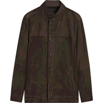 Printemps et été nouveau MassimoDutti hommes 2024 nouveau style de banlieue décontracté veste à col montant en cuir suédé marron texturé 03309269830