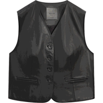 Spring and summer new products MassimoDutti2024 womens clothing light cooked commuter wind texture Advanced genuine leather leather clothing embellished with V collar vest waistcoat 04720740800