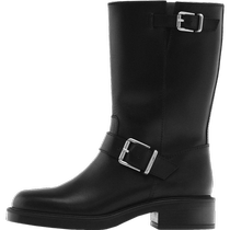 Massimo Dutti womens shoes 2024 winter new style black buckle flat short boots knight boots 11114450800