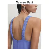 Massimo Dutti, летнее синее длинное платье, V-образный вырез, с открытой спиной, с лямками, средней длины