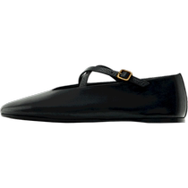 Massimo Dutti chaussures pour femmes 2024 printemps et été nouvelles chaussures de ballet noires rétro à bretelles croisées 11514350800