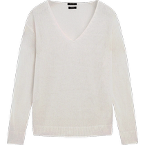 Spring and summer new product MassimoDutti2024 womens casual lazy style minimalist off-white pure linen V-neck long-sleeved knitted T-shirt 05671660712