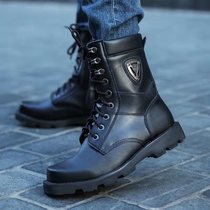 Genuine Leather Explosion Fighting Boots Steel Head Steel Ground Snow Boots Waterproof Cotton Shoes High Bunch of wool Martin boots