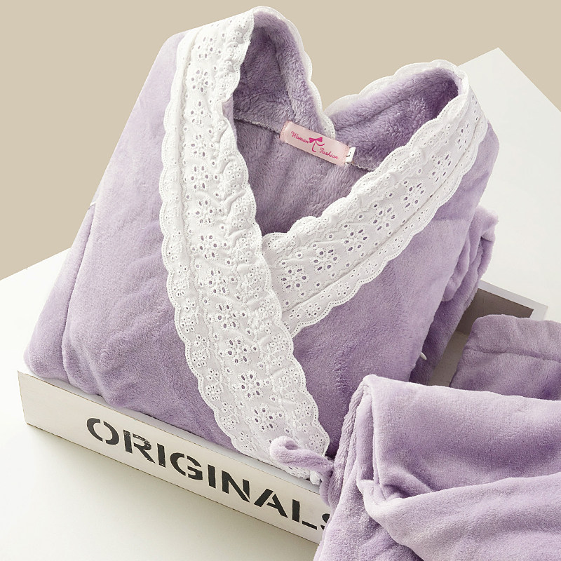 Thickened Gush Pregnant Woman Sleepwear Spring Autumn Winter December Postpartum Breastfeeding Maternal Coral Suede Suede 11