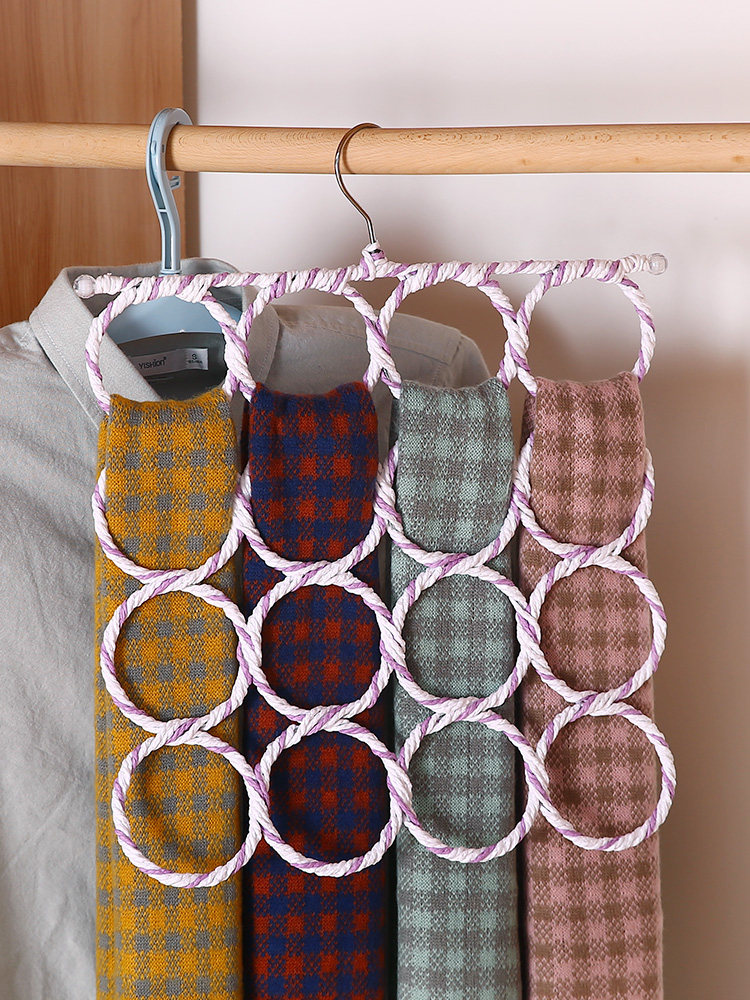 Hanging scarf rack circle hanger color rattan woven foldable 28 ring silk scarf rack waistband storage scarf hanging