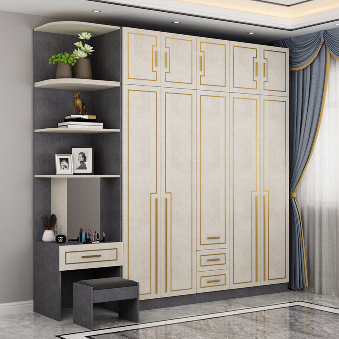 Wardrobe Light luxury bedroom combination storage cabinet Modern simple small apartment wardrobe Nordic multi-functional new Chinese cabinet
