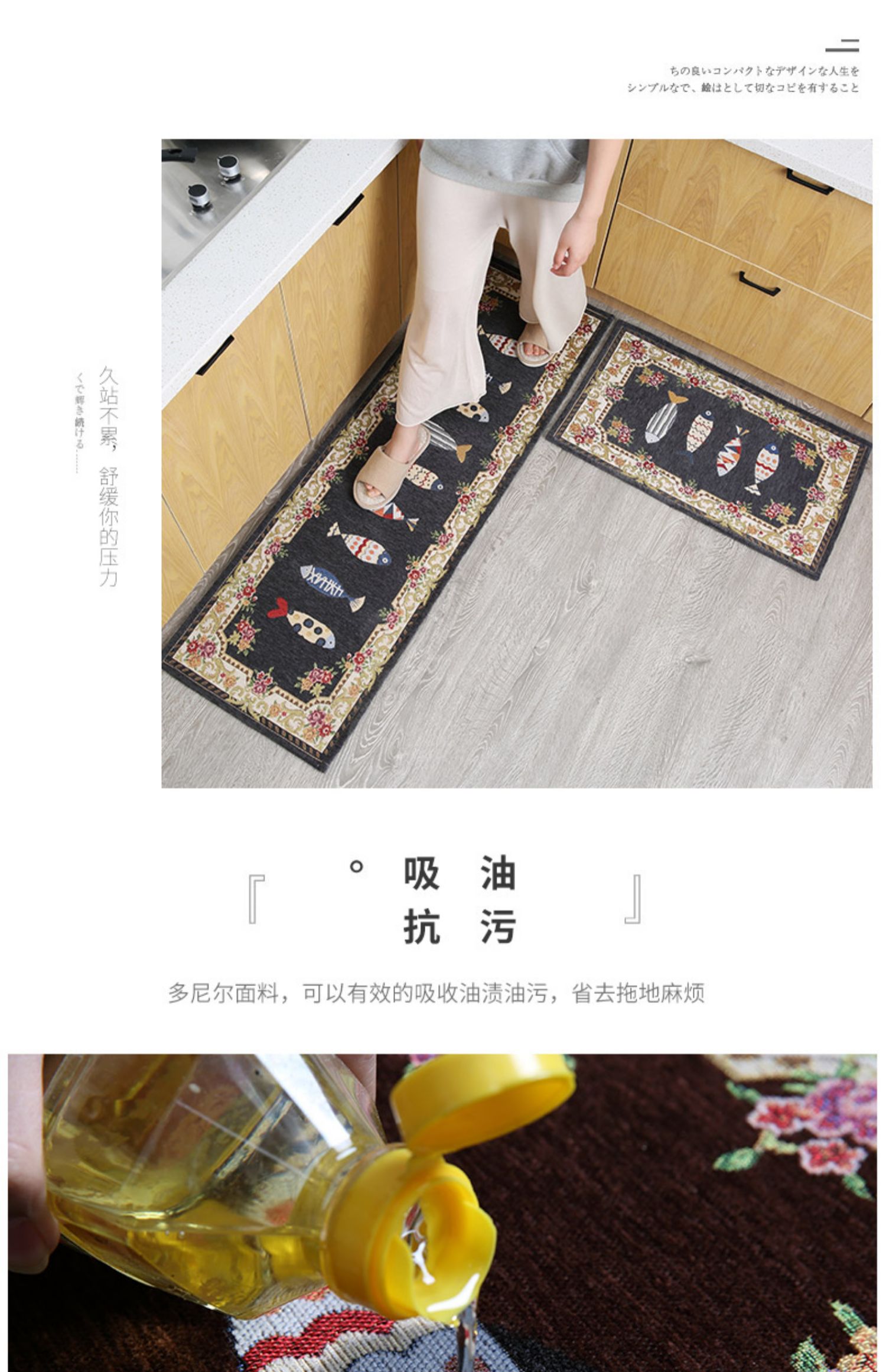 Thảm nhà bếp Bắc Âu dải dầu pad chống trượt thấm cửa mat bẩn phòng ngủ cửa mat nhà thảm - Thảm sàn thảm lau chân
