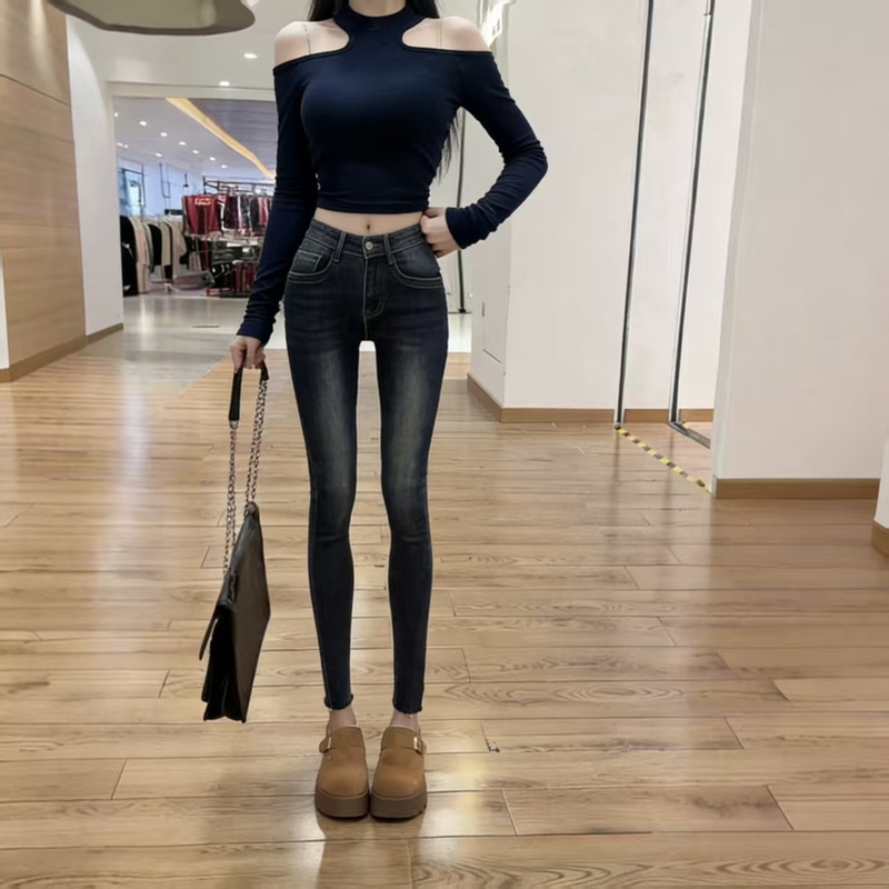 Women's Skinny Jeans 2026 Spring New Style Petite XXS Tight Pencil Pants Cropped Tight Leg Nine-Point Pants