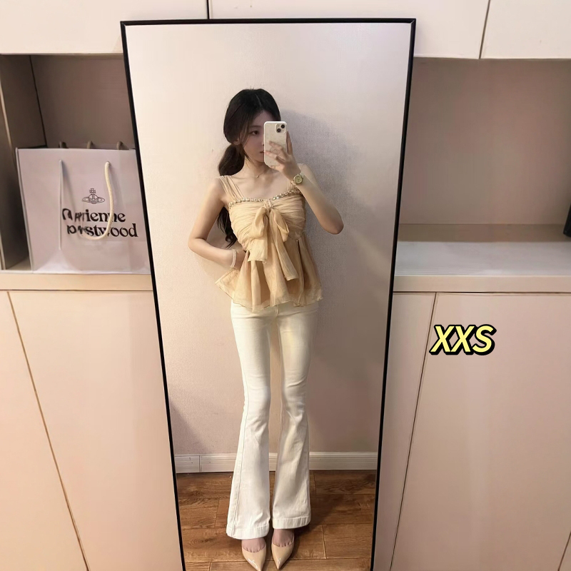 White Flared Jeans for Women, Slim Fit, Cropped Length, Petite Size Xxs, Narrow Version, New Spring/Summer Style, Bell-Bottom Pants, Long Pants