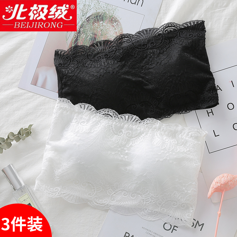 Summer bandeau underwear Anti-light gathered chest-wrapped lace base non-slip with chest pad bra strapless