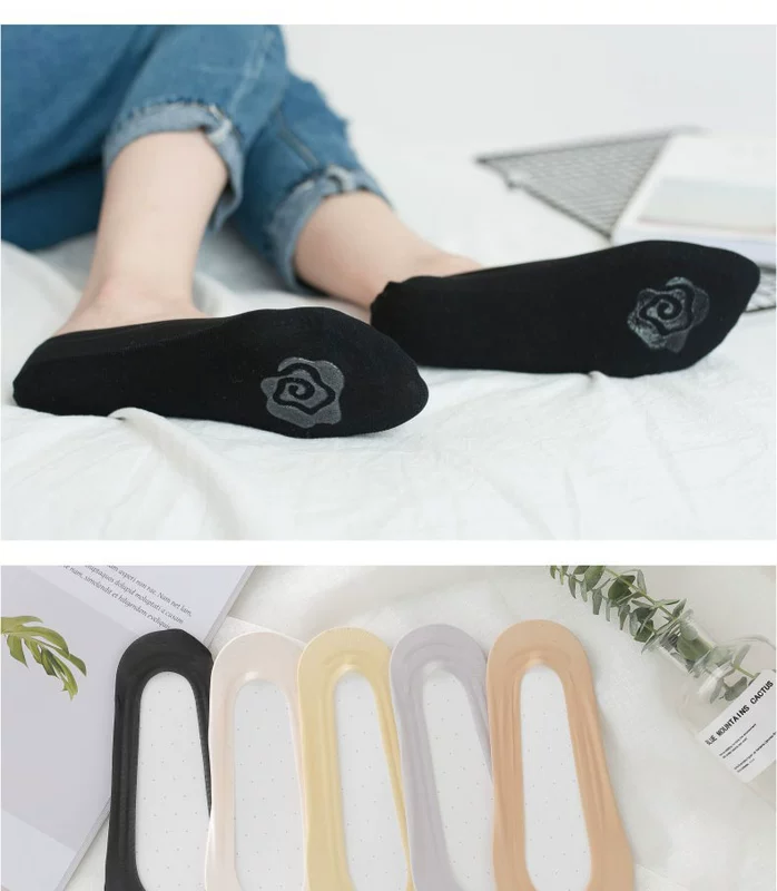 10 đôi vớ nông vô hình vớ thuyền nữ mùa xuân và mùa hè silicone chống trượt vớ cotton mỏng phần băng lụa thấp để giúp vớ ngắn