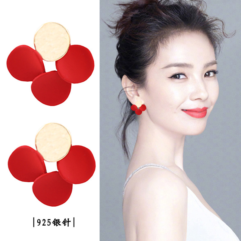 Fatal Gaze Korean Red Ear Pin Women Sterling Silver New Trendy Temperament High Atmospheric Earrings Light Luxury Earrings