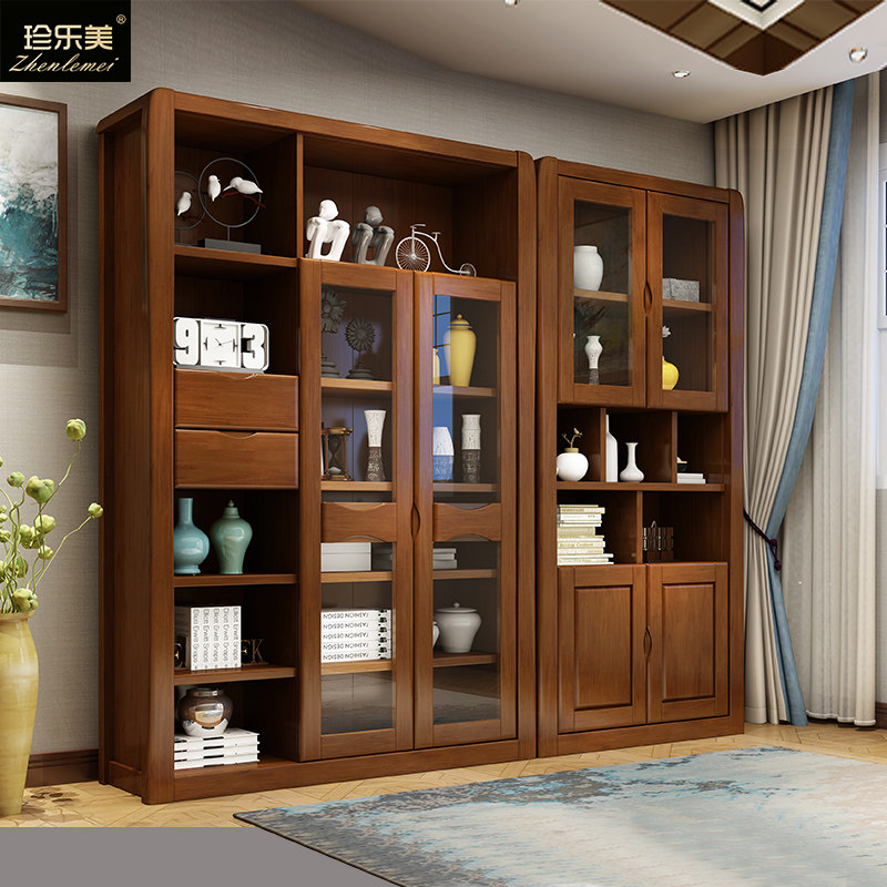 Solid wood bookcase with door modern Chinese style composition bookcase 23 door set items bookshelf office book room storage cabinet