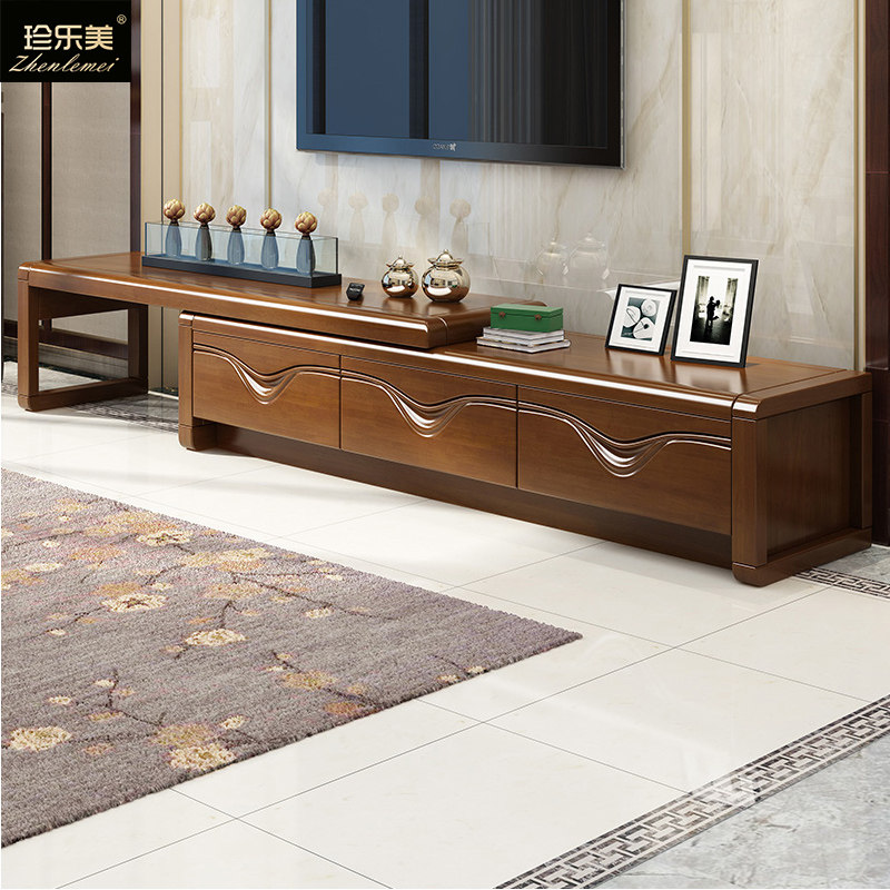 Precious Lemmy Solid Wood Combined Telescopic TV Cabinet Modern Chinese Minimalist Lockers Fashion Living Room Small Family Furniture