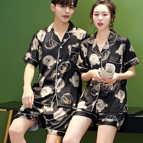 Летняя пижама для влюбленных подходит для мужчин и женщин, мультяшный осенний комплект, в корейском стиле, с медвежатами, популярно в интернете, короткий рукав