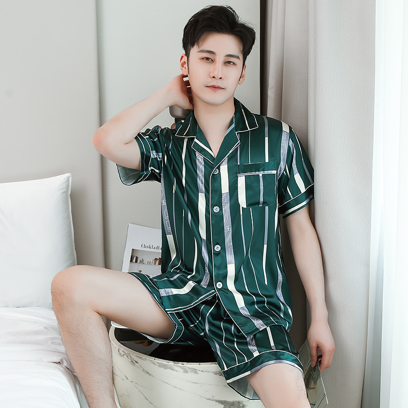 Mens đồ ngủ mùa hè lụa quần short mỏng thiếu niên mùa xuân và mùa thu băng phim hoạt hình quần áo nhà set mùa hè.