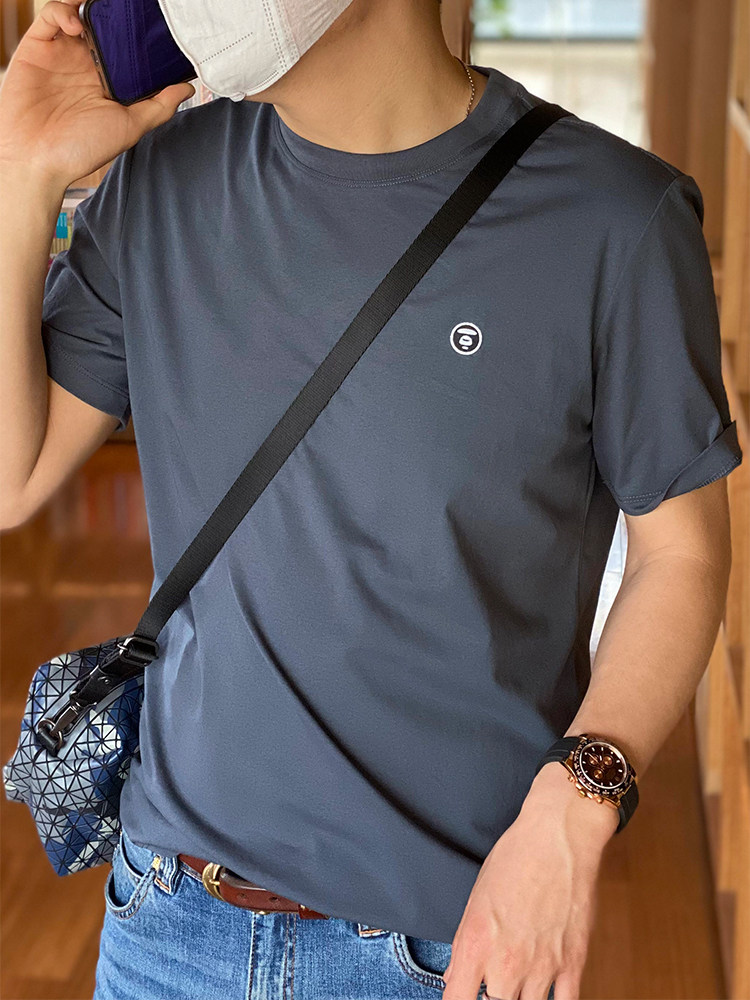 2022 summer ape-man embroidery t-shirt men's short-sleeved trendy brand INS Japanese cotton all-match high street solid color bottoming shirt