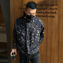 Spring and autumn new Hong Kong style ins print loose hooded jacket mens trendy handsome high street coat windbreaker large size