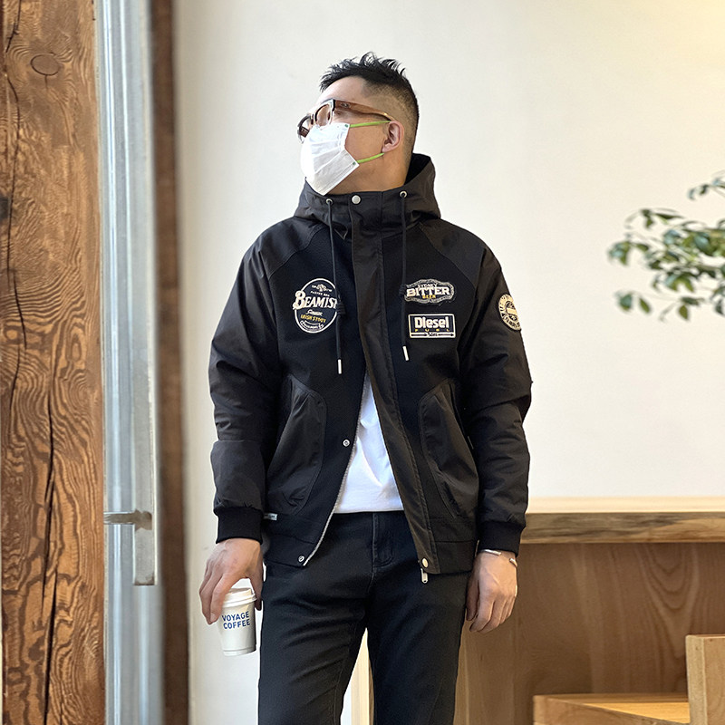 American casual splicing retro jacket men's trendy brand ruffian handsome 2022 autumn patch sports hooded all-match jacket