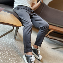 Korean version of ins embroidery patch small feet straight casual pants mens trendy high street fashion Japanese style solid color long pants