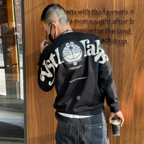 Autumn Doraemon limited edition foam printing long-sleeved sweater mens fried street embroidery heavy industry casual round neck jacket