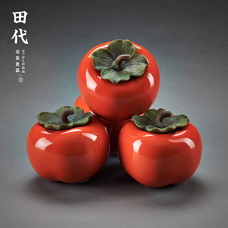 Persimmon tea pot Jingdezhen handmade ceramic tea warehouse tea storage jar Kung Fu tea set with small jar