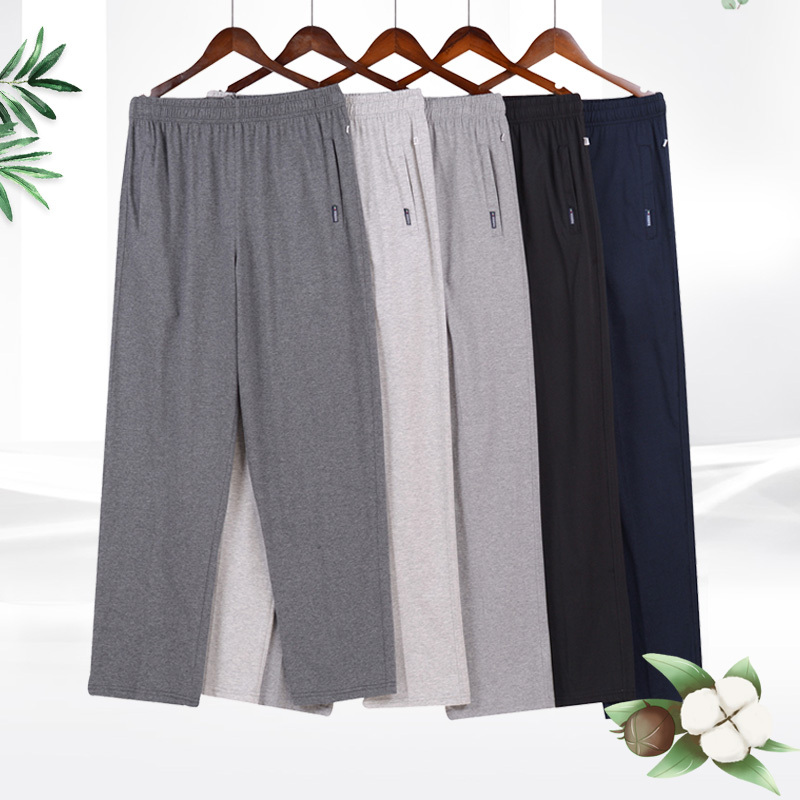 Autumn and Winter Middle-Aged and Elderly Men's Loose-Fitting Sports Pants with Placket, Spring and Autumn Casual Pants, Pure Cotton, Elastic Waist, Dad Pants for Seniors