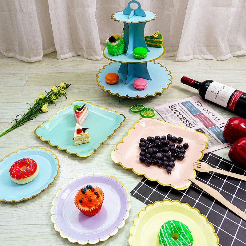 Disposable dinner plate Cake display rack Plate Children's birthday party picnic tableware Dessert rack Picnic plate paper plate