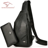 鸿岩袋鼠 Нагрудная сумка, сумка через плечо, кожаная сумка на одно плечо, ремешок для сумки, рюкзак, из натуральной кожи, в корейском стиле, воловья кожа