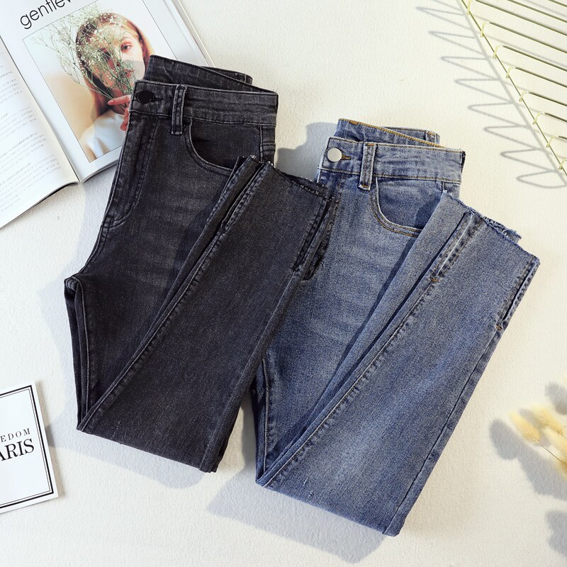 High waist jeans women's spring and autumn 2022 new large size fat mm slim fit slim nine points cigarette pipe pants trendy ins