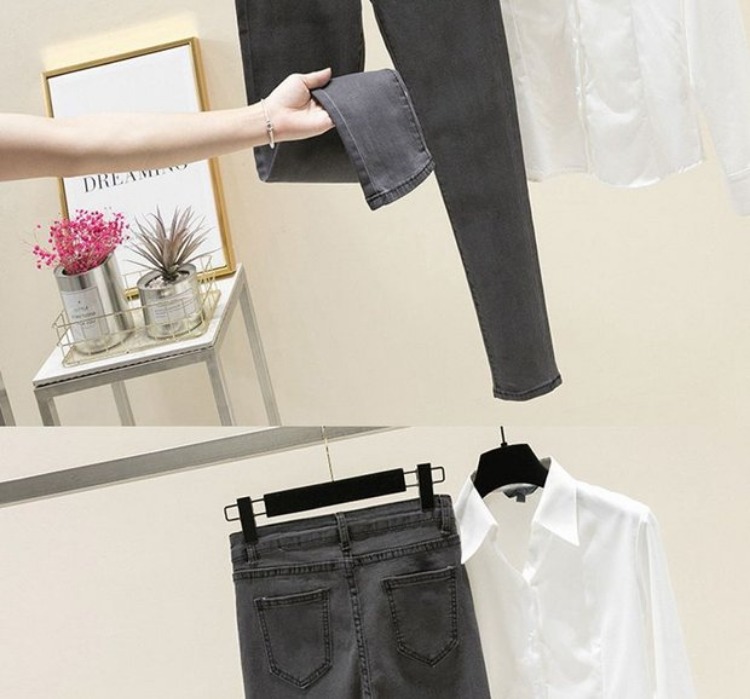 Quần jeans nữ xuân hè 2018 phiên bản mới của Hàn Quốc là quần đen mỏng size lớn chất béo cao đến eo chân bút chì quần jean baggy nữ