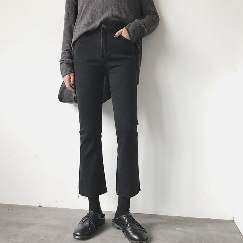 Black jeans ladies spring autumn 2022 new large size high waist display slim elastic body honking pants Chains