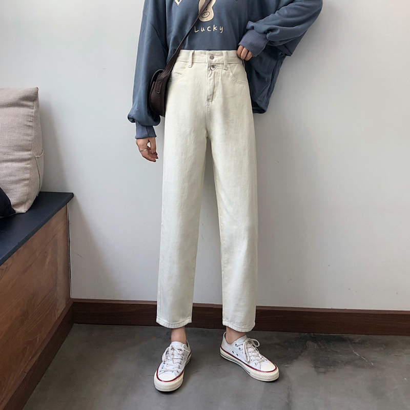 High-waisted jeans women's spring and autumn 2022 new large size thin loose thin white straight pants trendy ins