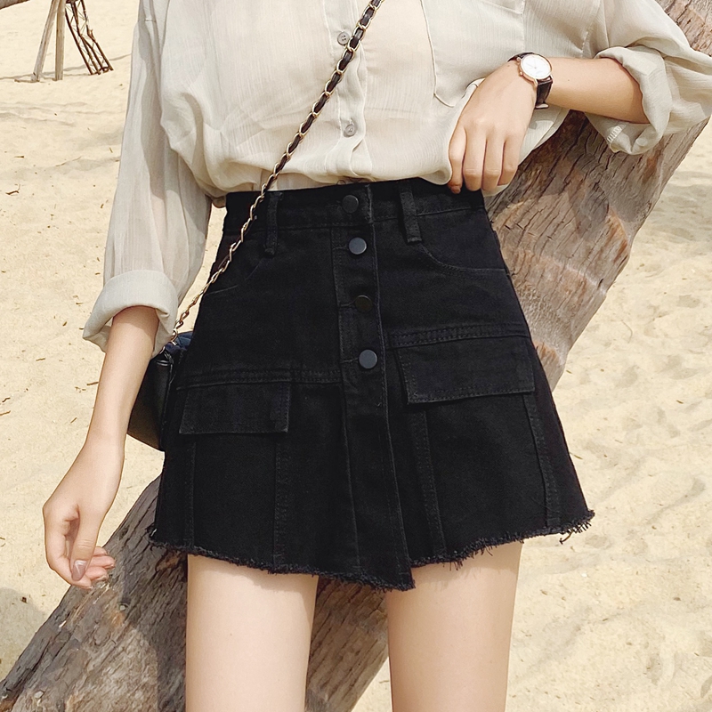 High waist denim skirt women's summer thin section 2022 new large size is thin loose wide leg a-line pants skirt trendy ins