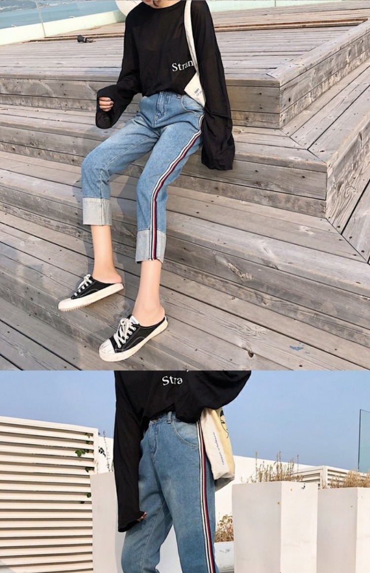 Quần jean nữ XL chất béo mm mùa xuân và mùa thu tải phiên bản Hàn Quốc 200 cân chị béo eo cao chín điểm quần ống rộng thẳng quần short bò