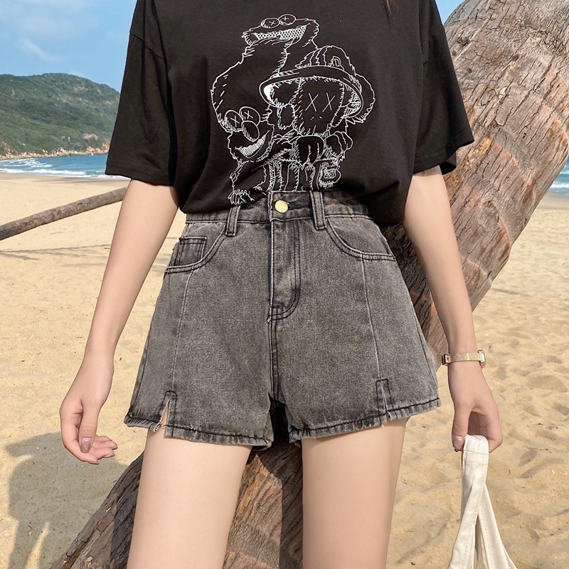 High waist denim shorts women's summer thin section 2022 new large size is thin loose wide leg A-line hot pants tide ins